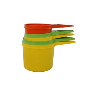 Vintage Tupperware Measuring Cups Set 1/3, 1/2 ,3/4, 1 Cup Yellow Green Orange